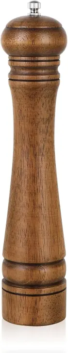 10-Inch Oak Wood Pepper Grinder — Adjustable Ceramic Salt & Pepper Mill