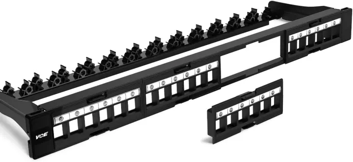 24-Port 1U Removable Keystone Patch Panel for 19-inch Racks