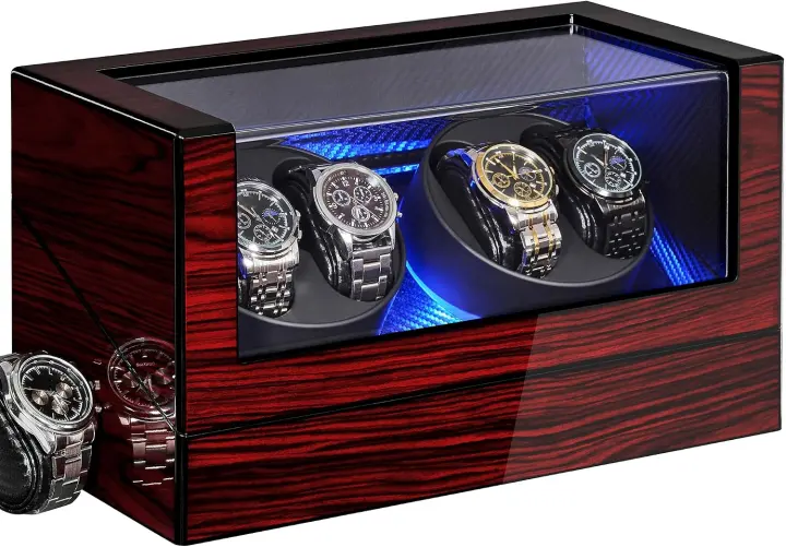 4-Watch Automatic Winder Box — Quiet Motor, LED & Type-C Adapter