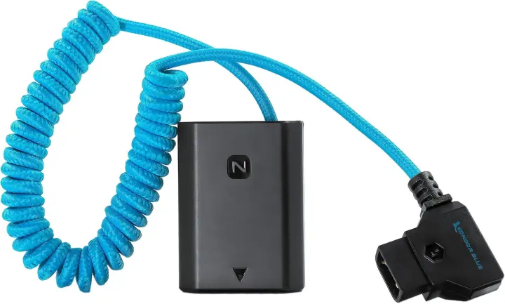 KONDOR BLUE D-Tap to NP-FZ100 Dummy Battery Cable — Coiled 16–36 in, Blue