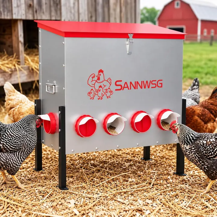 Sannwsg Large Automatic Metal Chicken Feeder — 126 lb Capacity